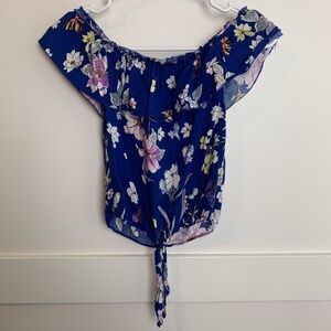 Love, Fire Blue Floral Off The Shoulder Crop Top